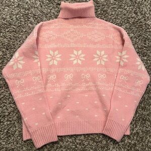 Forever 21 Pink Turtleneck Sweater with Snowflake Pattern